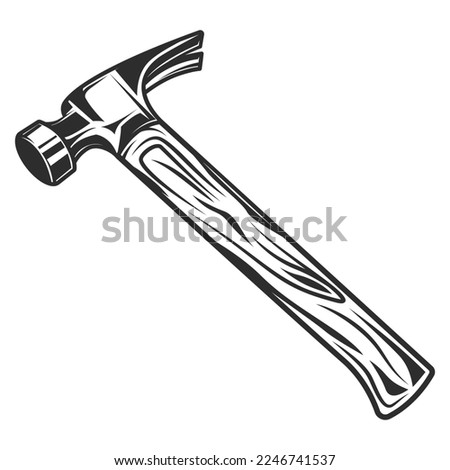 Construction carpenter hammer monochrome concept illustration