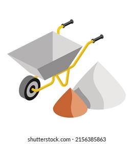 Baukarren, Sandzement. 3D Linie isometrisch, Farbe Web-Symbole, neue flache Stil. Kreatives Design für Infografiken.