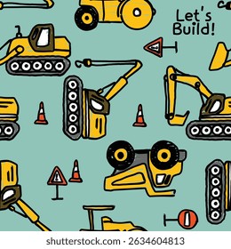 Fondo verde azulado de dibujos animados de construcción 