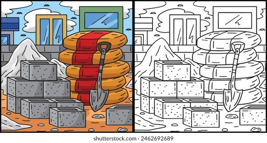 Ilustración de cemento y ladrillos de construcción