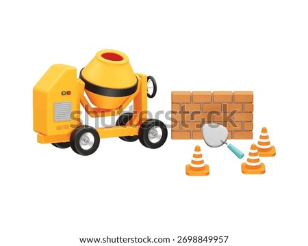 Construction Cement Mixer and Bricks icon 3d render illustration