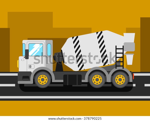 Construction cement mixer truck. Building
concrete mixer car. Delivery concrete to construction. Concrete
mixer truck vector
illustration.
