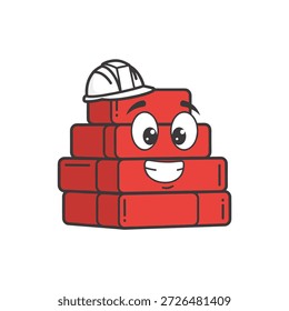Carácter de construcción sonriendo con ladrillos en el sitio de construcción - ilustración divertida para niños