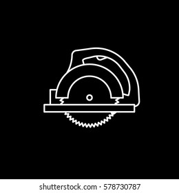 Construction Circular Round Saw Line Icon On Black Background