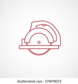 Construction Circular Round Saw Red Line Icon On White Background