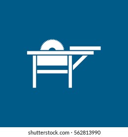 Construction Circular Saw Table Tool Flat Icon On Blue Background