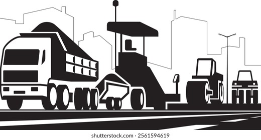 Construction of city streets and highways - vector illustration