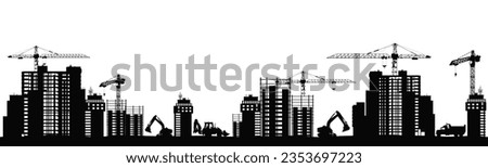 Construction cityscape with a tower crane black silhouette background