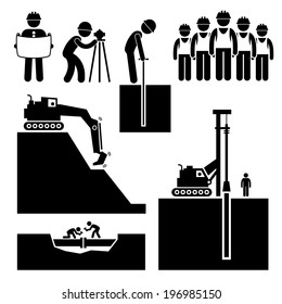 Construction Civil Engineering Earthworks Worker Stick Figure Pictogram Icon Cliparts