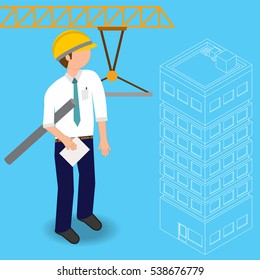 Construction civil engineering land survey engineer Buildings and structures In vector illustration style.