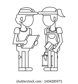 Construction a with clipboard and paint bucket vector illustration graphic design