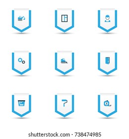 Construction Colorful Icons Set. Collection Of Glass, Digger, Dozer And Other Elements. Also Includes Symbols Such As Roller, Worker, Tape.