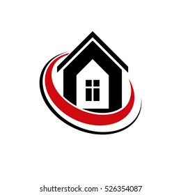 Construction company abstract vector symbol, building corporation. House design element, simple property developer or estate agency icon. C