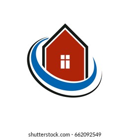 Construction company abstract vector symbol, building corporation. House design element, simple property developer or estate agency icon.