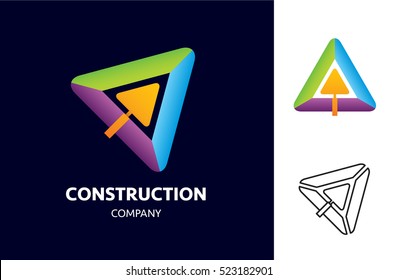 Construction Company is a flat vector logotype template for building, development and repair business company. Trowel icon or simple illustration.