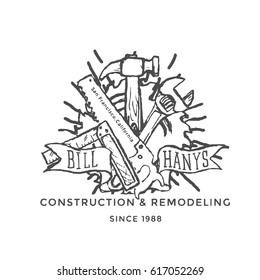 Construction Company Label and Badges. Vector illustration