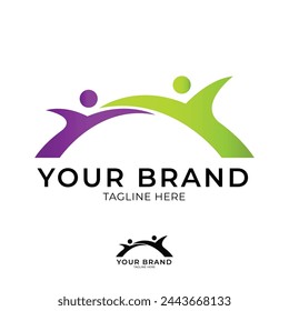 Construction company logo with a combination of elements that form a bridge consisting of two connected people