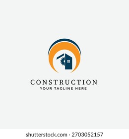 Construction company logo design featuring a house and circular saw element.