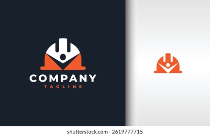 Logotipo da empresa de construção com capacete e figura humana