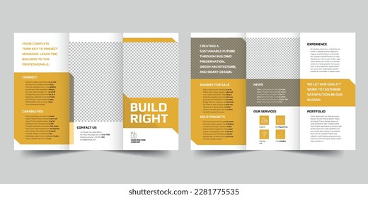 Construction Company trifold brochure template. A clean, modern, and high-quality design tri fold brochure vector design. Editable and customize template brochure