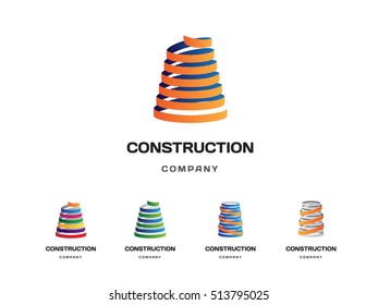Construction Company vector logo template. Spiral pyramid business concept and illustration.