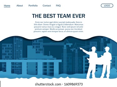 Construction company vector website template, web page and landing page design for website and mobile site development. Home building industry, housing development concept, paper art style.