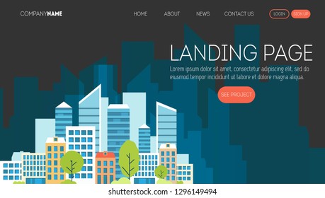 Construction company web page template. Landing page for a website about real estate business