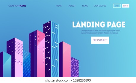 Construction company web page template. Landing page for a website about real estate business