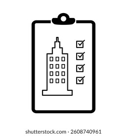 Construction completed list icon. Task completion of a building icon. Vector illustration design