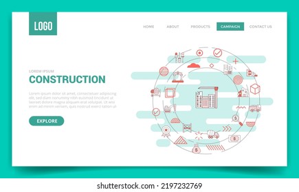 construction concept with circle icon for website template or landing page homepage