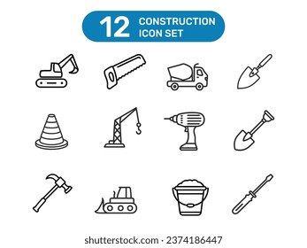 Construction concept icon set. Vector line style equipment tool.