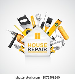 construction concept set all of tools supplies for house repair builder on white background vector illustration