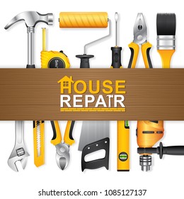 construction concept set all of tools supplies for house repair builder on white background vector illustration