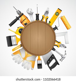 construction concept set all of tools supplies for house repair builder on white background vector illustration