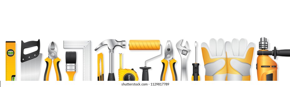 construction concept set all of tools supplies for home construction builder on white background vector illustration