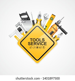 construction concept set all of tools supplies for construction builder on white background vector illustration