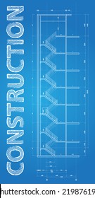 Construction concept, technical blueprint illustration on blue background 