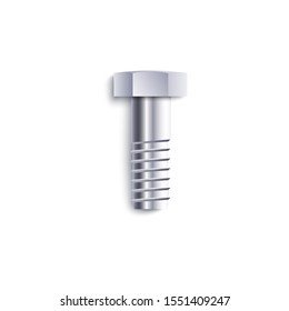 Construction concept, tools and equipment, realistic metal steel screw and bolt. Isolated vector realistic illustration of screw and bolt.