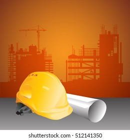 construction concept, Yellow safety hard hat. Vector illustration