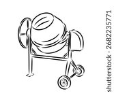 Construction concrete mixer, vector sketch