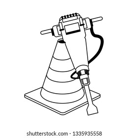 Construction cone and concrete drill black and white