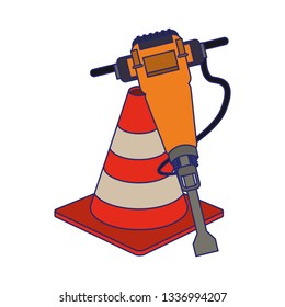 Construction cone and concrete drill blue lines