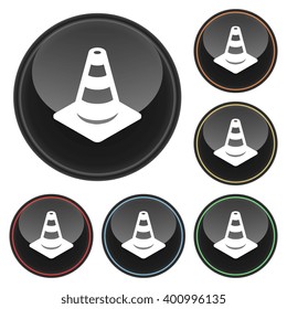 Construction Cone Icon Glossy Button Icon Set in With Various Color Highlights