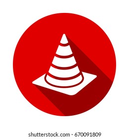 Construction Cone Icon Isolated on red background with long shadow