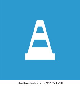 construction cone icon, isolated, white on the blue background. Exclusive Symbols 