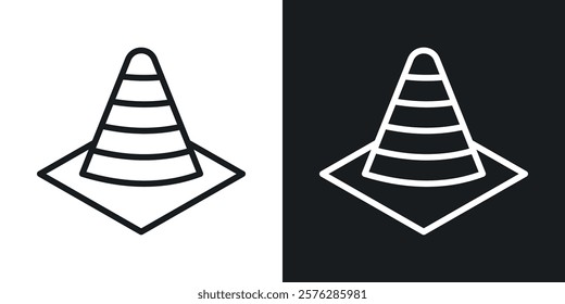 Construction cone icons in thin black and white stroke liner style