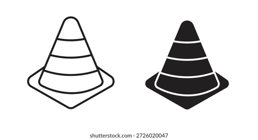 Símbolo de vetor de ícones de cone de construção com traçado editável e versões planas