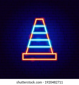 Signo de neón de cono de construcción. Ilustración vectorial de la promoción industrial.