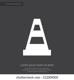 construction cone premium illustration icon, isolated, white on dark background, with text elements 