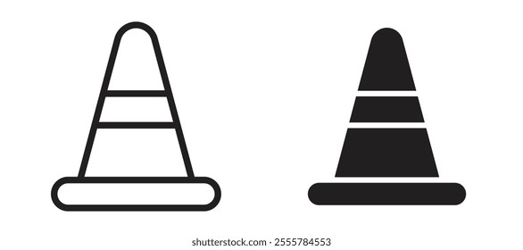Construction cone vector icon set in black color.